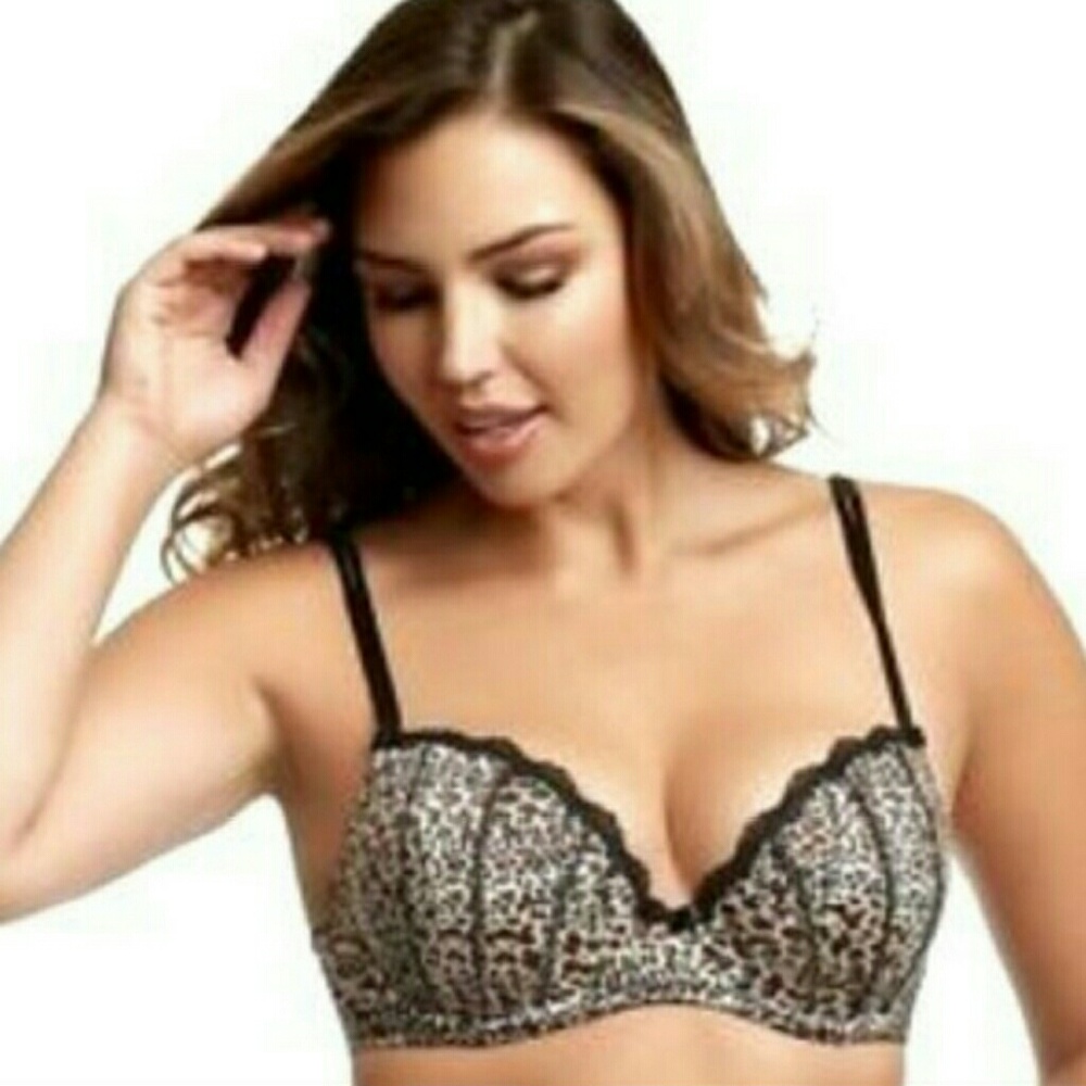 HP Silky Padded Lace Pushup Balconette Bra Apt 9 Leopard Satin Soft 36D Metallic